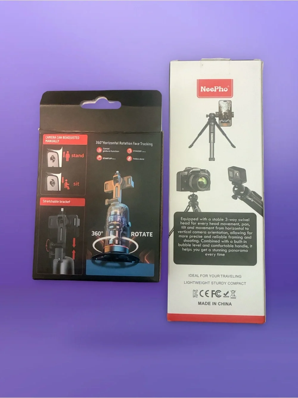 Black Mini Tripod with Smartphone Mount - Black Auto face tracking gimbal